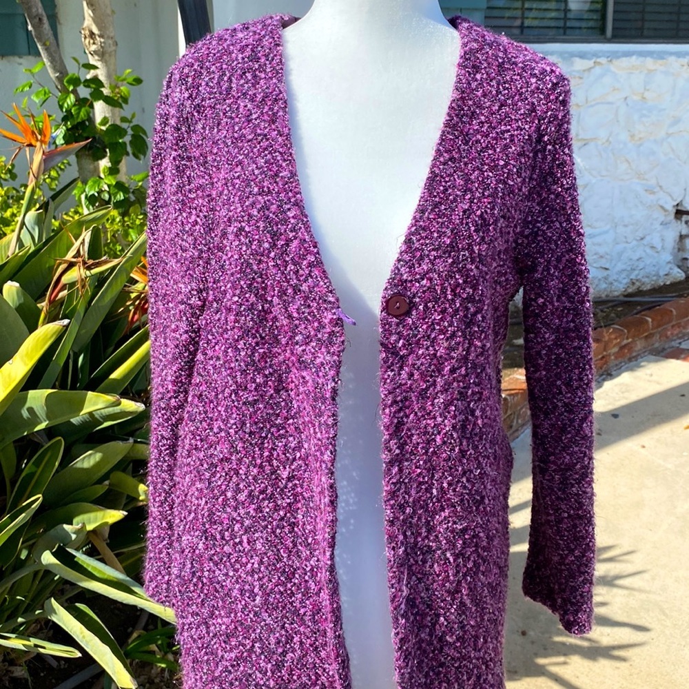 BOHO SHABBY CHIC VINTAGE NUBBY KNIT ONE BUTTON CARDIGAN SWEATER GUC Size… - Picture 4 of 16
